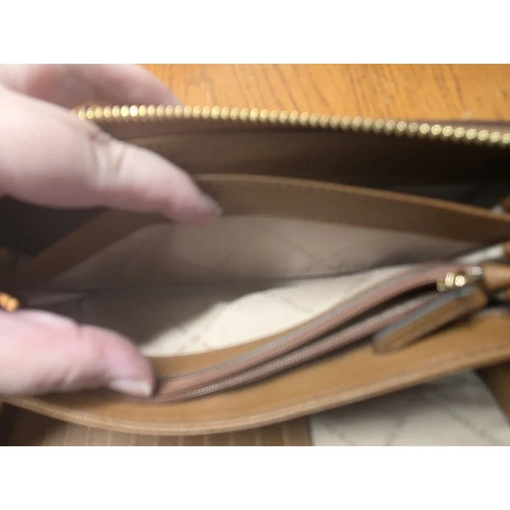 Michael Kors Brown Leather Zip Around Wallet Wristlet  Full Size